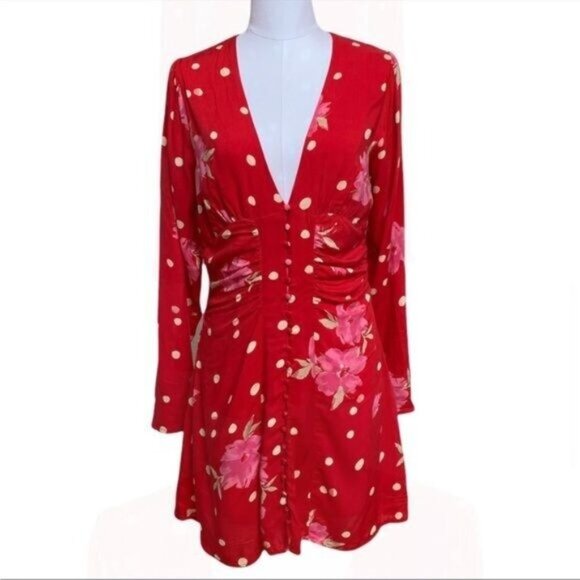 Free People Date Night Mini Dress Size Medium in Strawberry Combo Floral EUC - Picture 7 of 14